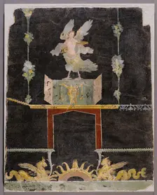 Wall fragment with Siren, Sea Monsters and Niche on Black Ground, A.D. 50-79. Creator: Unknown