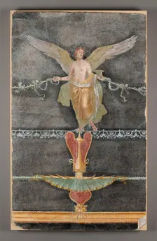 Wall Fragment with Winged Female (Nike) on Black Ground, A.D. 50-79. Creator: Unknown