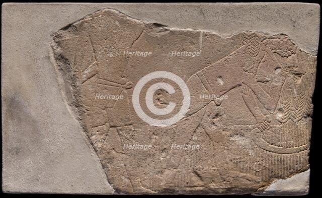 Wall Fragment from a Tomb Depicting a Harvest Scene, Egypt, First Intermediate Period, Dynasties 9.. Creator: Unknown.