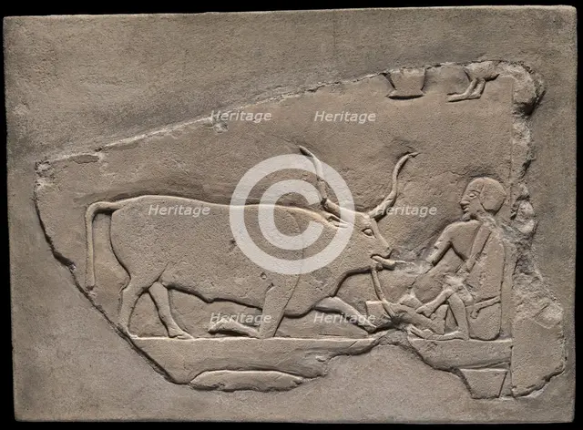 Wall Fragment from a Tomb Depicting a Herdsman, Egypt, First Intermediate Period, Dynasties 9-10... Creator: Unknown.