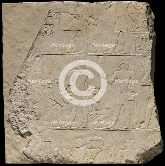 Wall Fragment from a Tomb Depicting Offering Bearers, Egypt, Old Kingdom, Dynasty 6... Creator: Unknown.