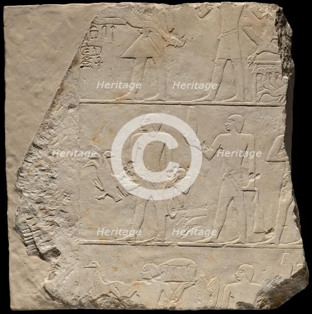Wall Fragment from a Tomb Depicting Offering Bearers, Egypt, Old Kingdom, Dynasty 6... Creator: Unknown.