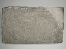 Wall Fragment from a Tomb Depicting Offering Bearers, Egypt, Old Kingdom, Dynasty 5 (abt 2494-... Creator: Unknown
