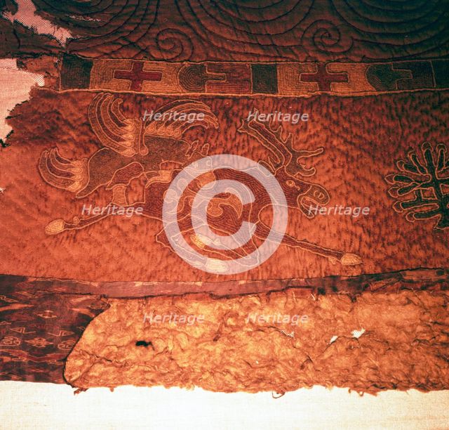 Wall-hanging of griffin attacking an elk, from Kurgan, Northern Mongolia, c1st century BC.  Artist: Unknown.