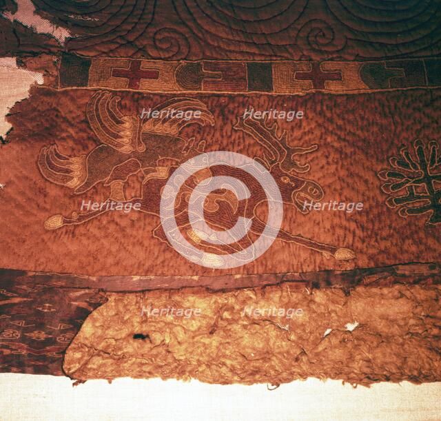 Wall-hanging of griffin attacking an elk, from Kurgan, Northern Mongolia, c1st century BC.  Artist: Unknown.