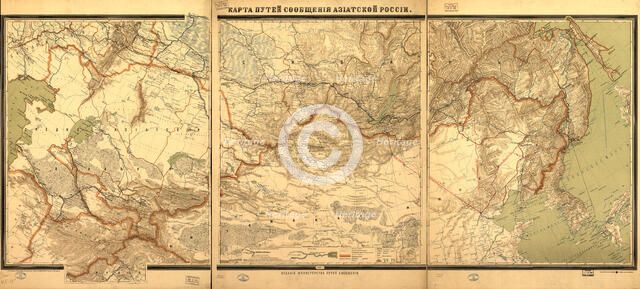 Wall map showing Russian railroads, navigable rivers, highways, and shipping routes, 1901. Creator: Unknown.