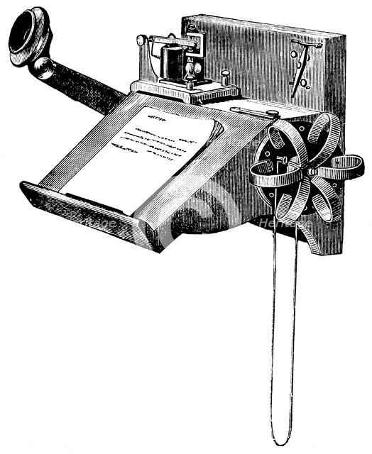 Wall-mounted Edison carbon telephone with 'pony-crown' receiver, New York, 1879. Artist: Unknown