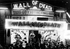 Wall of Death motorbike side show, Goose Fair, Nottingham, Nottinghamshire, 1973. Creator: WE Middleton & Son