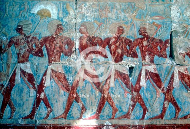 Wall painting:returning from the expedition, Temple of Queen Hatshepsut, Luxor, Egypt, c1470 BC. Artist: Unknown