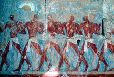 Wall painting:returning from the expedition, Temple of Queen Hatshepsut, Luxor, Egypt, c1470 BC