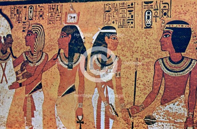 Wall paintings in the Tomb of Tutankhamun, Valley of the Kings, Luxor, Egypt. Artist: Unknown