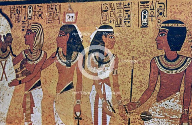 Wall paintings in the Tomb of Tutankhamun, Valley of the Kings, Luxor, Egypt. Artist: Unknown