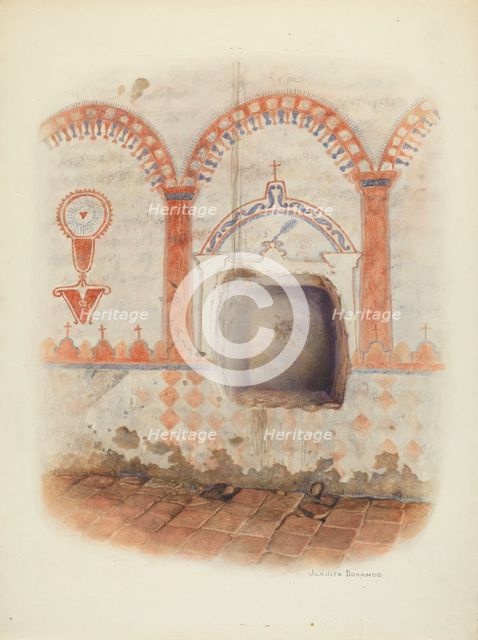 Wall Painting and Baptismal Niche, c. 1941. Creator: Juanita Donahoo.