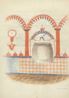 Wall Painting and Baptismal Niche, c. 1938. Creator: Frank C. Barks