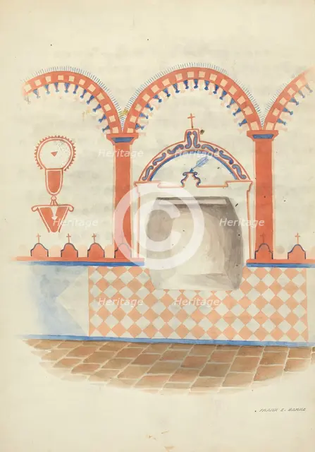 Wall Painting and Baptismal Niche, c. 1938. Creator: Frank C. Barks.