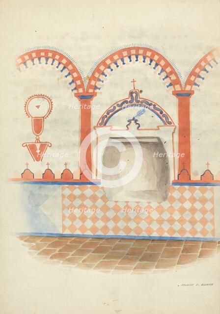 Wall Painting and Baptismal Niche, c. 1938. Creator: Frank C. Barks.