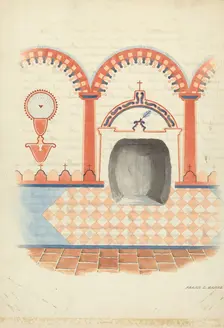 Wall Painting and Baptismal Niche, c. 1938. Creator: Frank C. Barks
