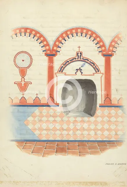 Wall Painting and Baptismal Niche, c. 1938. Creator: Frank C. Barks.