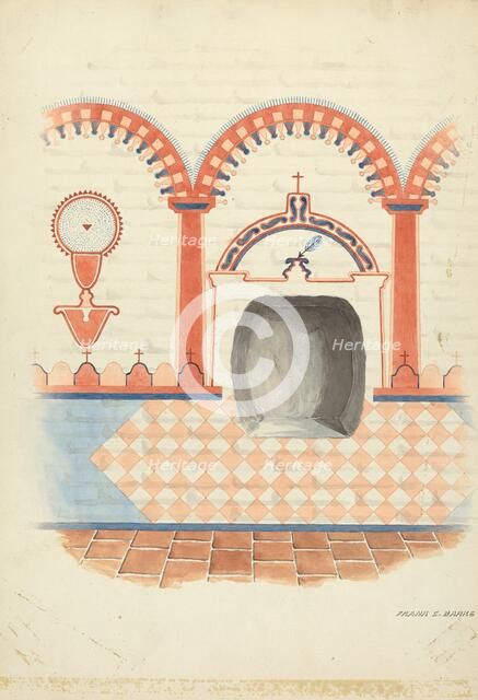 Wall Painting and Baptismal Niche, c. 1938. Creator: Frank C. Barks.