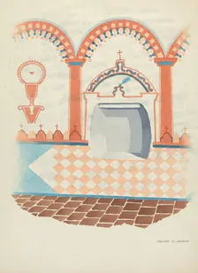 Wall Painting and Baptismal Niche, c. 1938. Creator: Frank C. Barks
