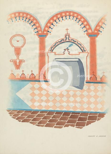 Wall Painting and Baptismal Niche, c. 1938. Creator: Frank C. Barks.
