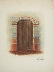 Wall Painting and Door (Interior), 1937. Creators: Geoffrey Holt, Harry Mann Waddell