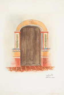 Wall Painting and Door (Interior), 1937. Creators: Geoffrey Holt, Harry Mann Waddell