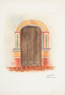 Wall Painting and Door (Interior), 1937. Creators: Geoffrey Holt, Harry Mann Waddell