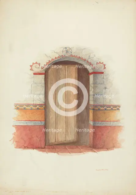 Wall Painting and Door (Interior), 1941. Creator: Robert W.R. Taylor.