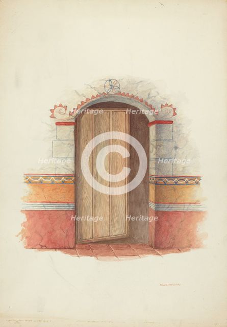 Wall Painting and Door (Interior), 1941. Creator: Robert W.R. Taylor.
