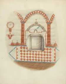Wall Painting and Niche: Restoration Drawing, c. 1939. Creator: George E. Rhone