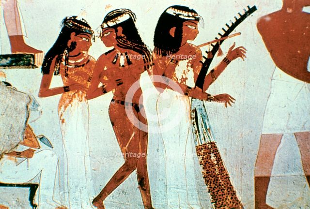 Wall Painting, Detail, Group of Musicians, Tomb of Nakht, Thebes Artist: Unknown