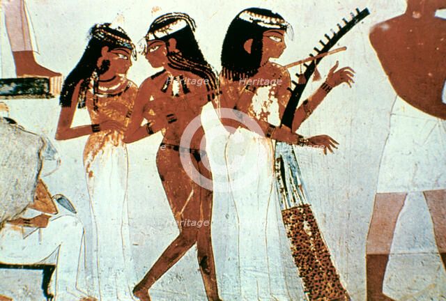 Wall Painting, Detail, Group of Musicians, Tomb of Nakht, Thebes Artist: Unknown