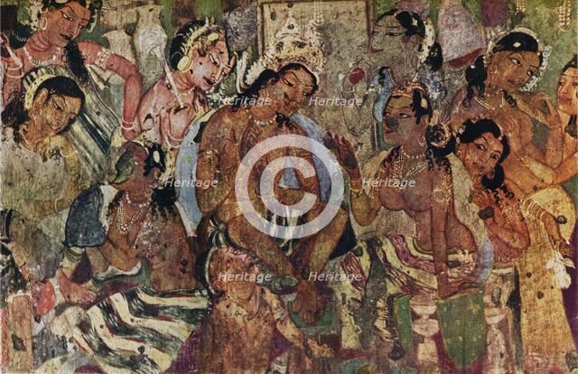 'Wall painting from the Caves of Ajanta of Raja Mahajanaka', c480. Artist: Unknown.