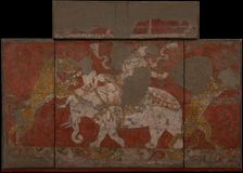 Wall painting from the Red Hall of the Palace in Varakhsha. Fragment, 7th-8th century. Creator: Sogdian Art