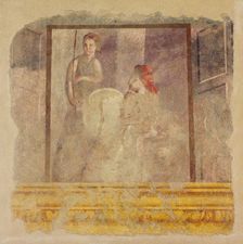 Wall painting fragment from the north wall of Room H of the Villa of P. Fannius..., ca. 50-40 B.C. Creator: Unknown