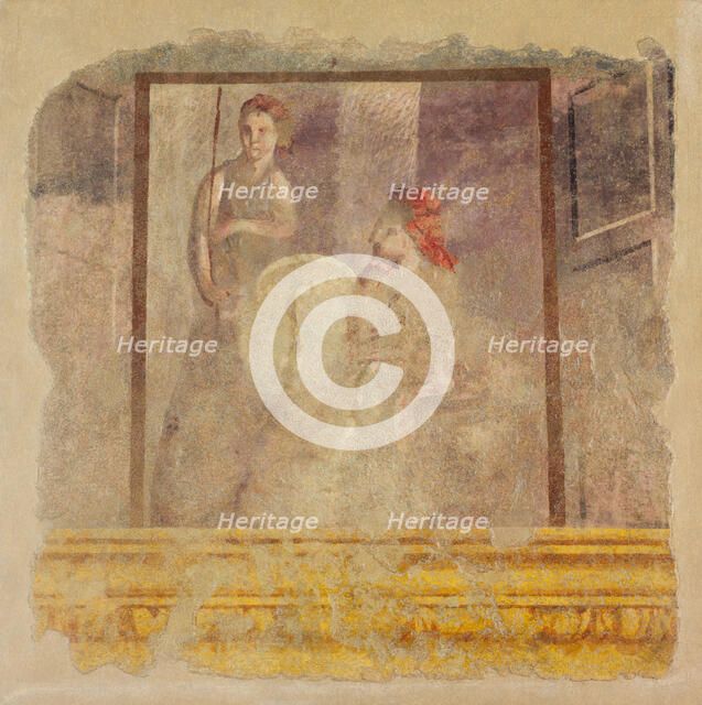 Wall painting fragment from the north wall of Room H of the Villa of P. Fannius..., ca. 50-40 B.C. Creator: Unknown.