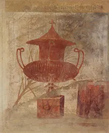 Wall painting fragment from the peristyle of the Villa of P. Fannius Synistor..., ca. 50-40 B.C. Creator: Unknown