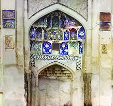 Wall painting in a niche in Bogoeddin, Bukhara, between 1905 and 1915. Creator: Sergey Mikhaylovich Prokudin-Gorsky