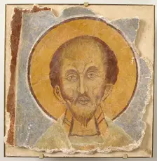 Wall Painting of Male Saint, 12th century, modern restoration. Creator: Unknown
