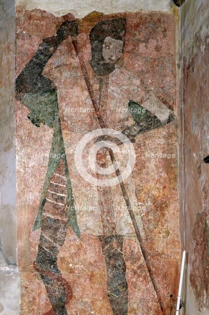 Wall painting of St George in the chapel, Farleigh Hungerford Castle, Somerset, c2007. Artists: Paul Highnam, St George.