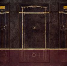 Wall painting on black ground: Aedicula with small landscape, from the imperial..., 1st century B.C. Creator: Unknown