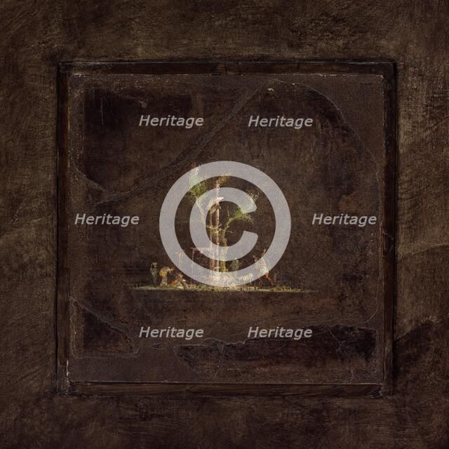 Wall painting on black ground: landscape, from the imperial villa..., 1st century B.C. Creator: Unknown.