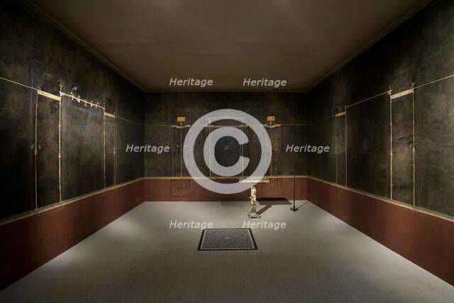 Wall painting on black ground: pair of supports, from the imperial villa..., 1st century B.C.. Creator: Unknown.