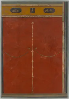 Wall painting on red ground: candelabrum with frieze, from the imperial villa..., 1st century B.C. Creator: Unknown