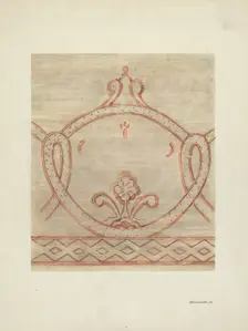 Wall Painting, Restoration Drawing from Reassembled Fragments, c. 1940. Creator: Gerald Transpota