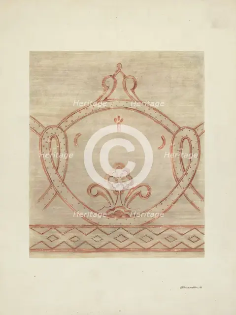 Wall Painting, Restoration Drawing from Reassembled Fragments, c. 1940. Creator: Gerald Transpota.