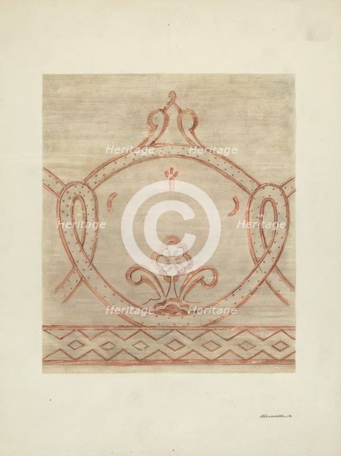 Wall Painting, Restoration Drawing from Reassembled Fragments, c. 1940. Creator: Gerald Transpota.