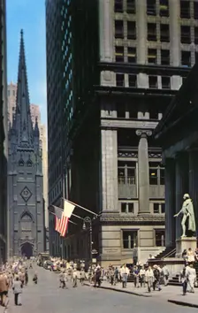 Wall Street, centre of the financial district, New York City, New York, USA, 1956