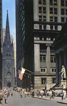 Wall Street, centre of the financial district, New York City, New York, USA, 1956